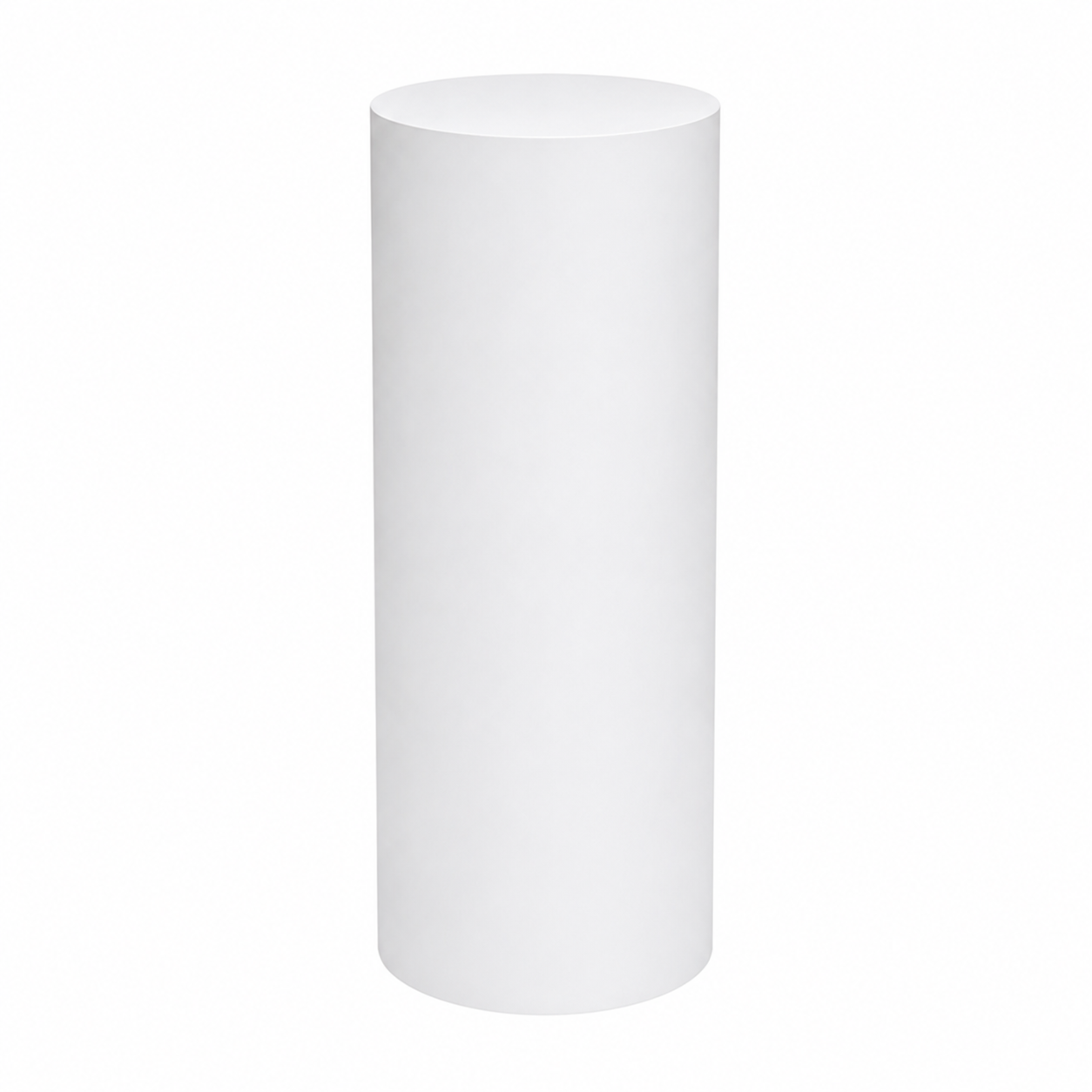 1000mm Cylindrical Wooden Plinth with a smooth white painted finish, measuring 1000mm high with a 400mm diameter, ideal for weddings, exhibitions and retail displays.