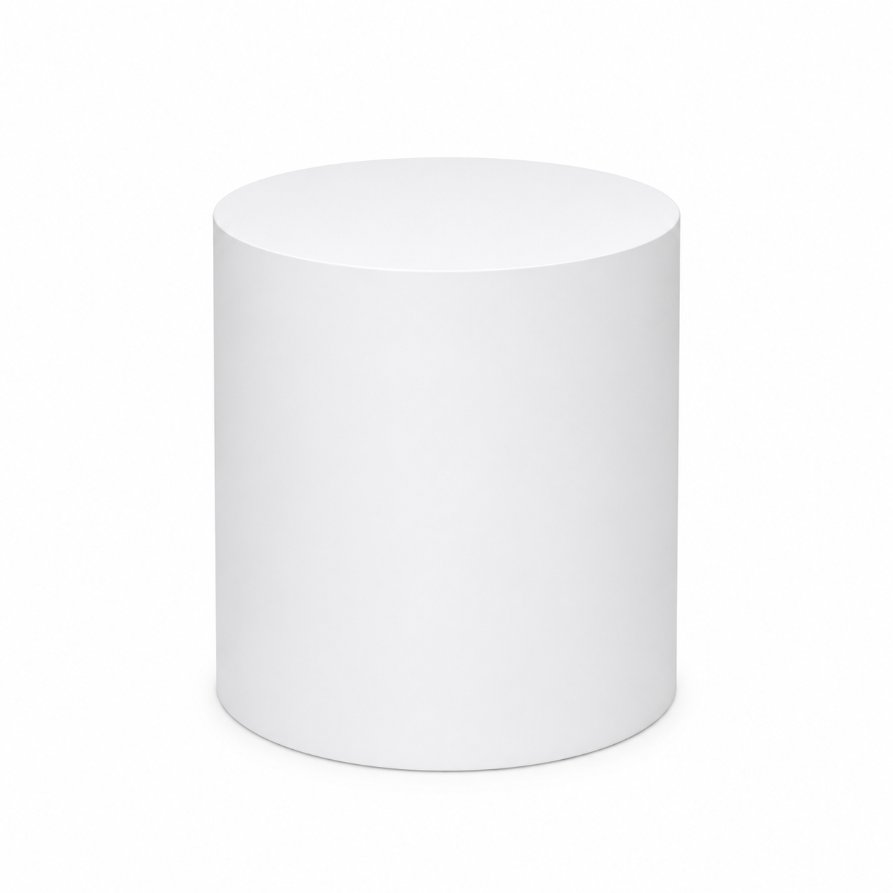400mm Cylindrical Wooden Plinth with a smooth white painted finish, measuring 400mm high with a 400mm diameter, ideal for weddings, exhibitions and retail displays.